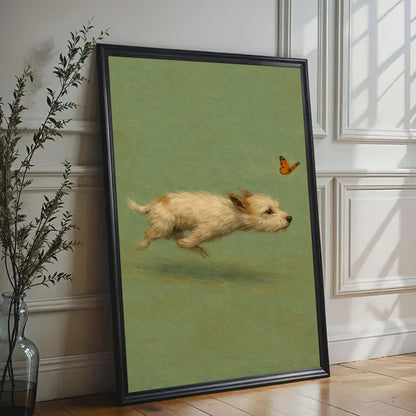 Chasing Butterflies Dog Wall Art Whimsical Puppy Canvas Print