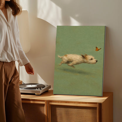 Chasing Butterflies Dog Wall Art Whimsical Puppy Canvas Print
