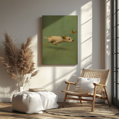 Chasing Butterflies Dog Wall Art Whimsical Puppy Canvas Print
