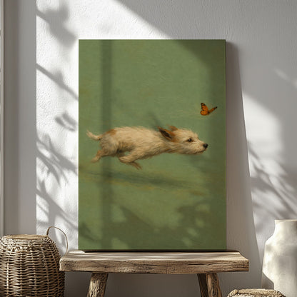 Chasing Butterflies Dog Wall Art Whimsical Puppy Canvas Print