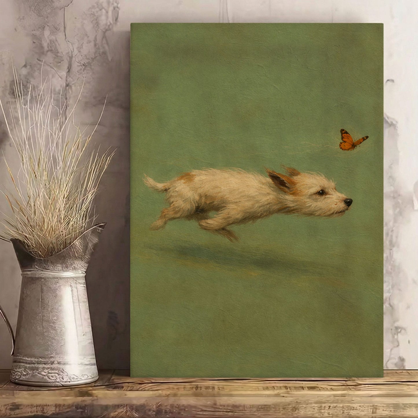 Chasing Butterflies Dog Wall Art Whimsical Puppy Canvas Print