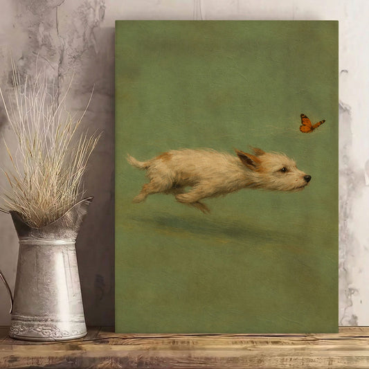 Chasing Butterflies Dog Wall Art Whimsical Puppy Canvas Print