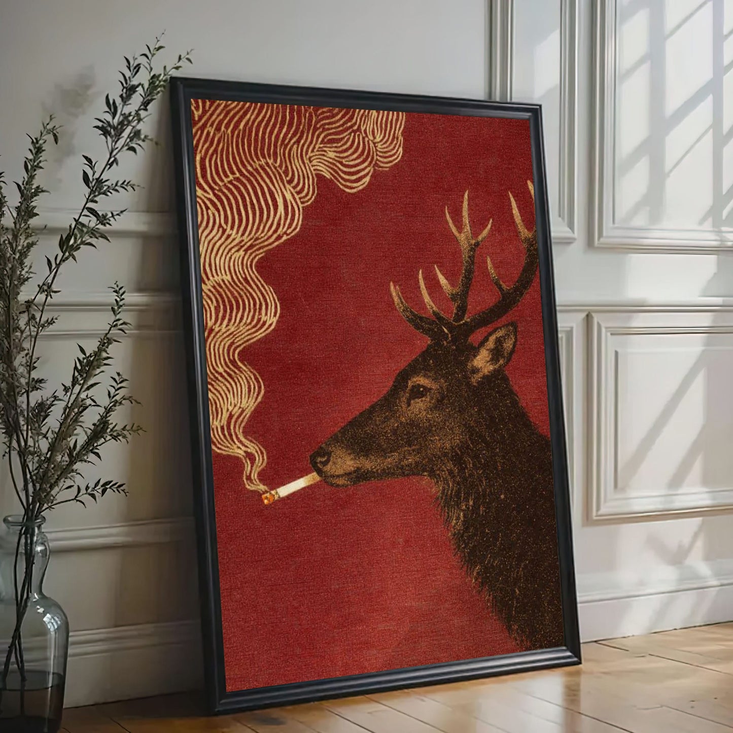 Deer Smoking Cigarette Wall Art Man Cave Decor