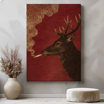 Deer Smoking Cigarette Wall Art Man Cave Decor