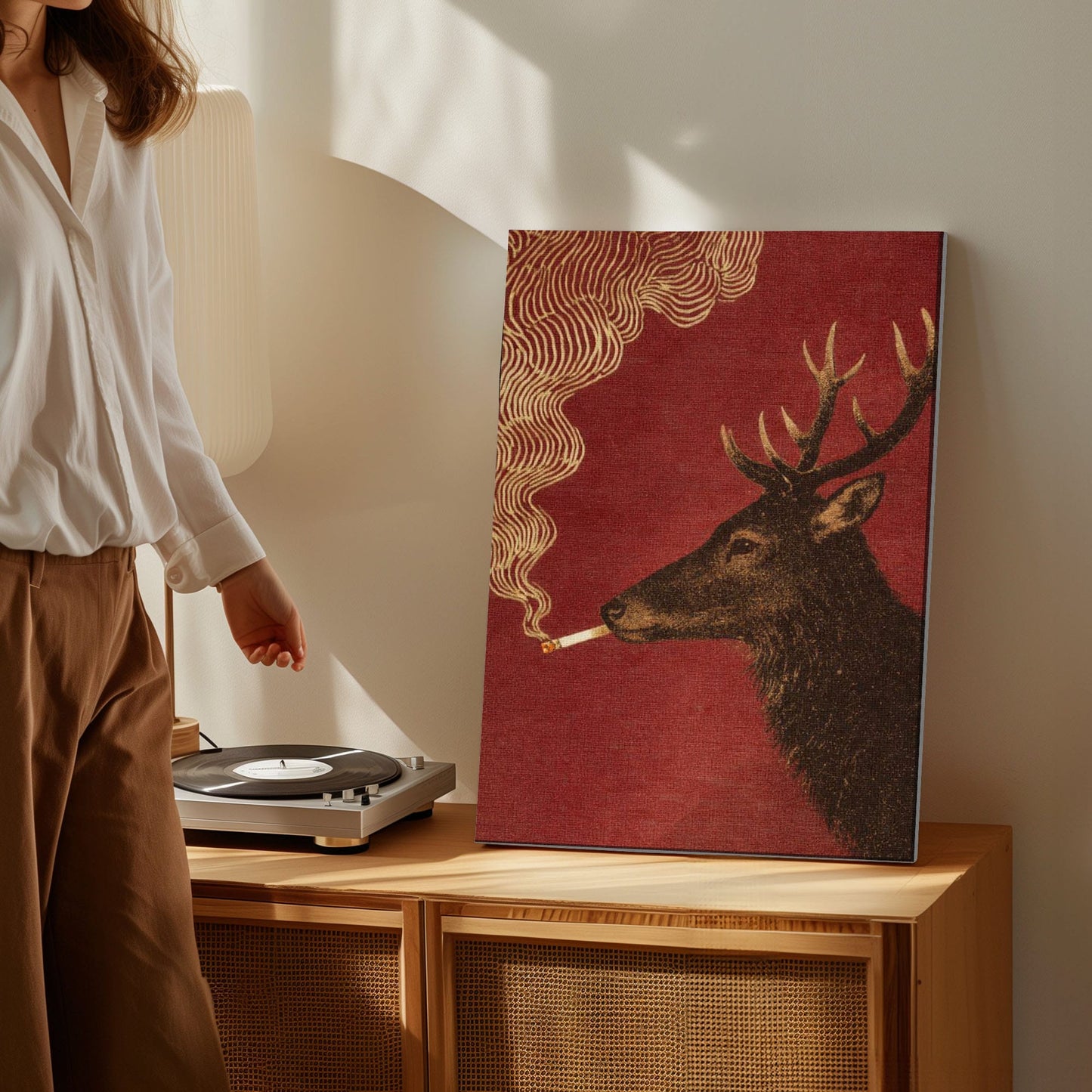 Deer Smoking Cigarette Wall Art Man Cave Decor