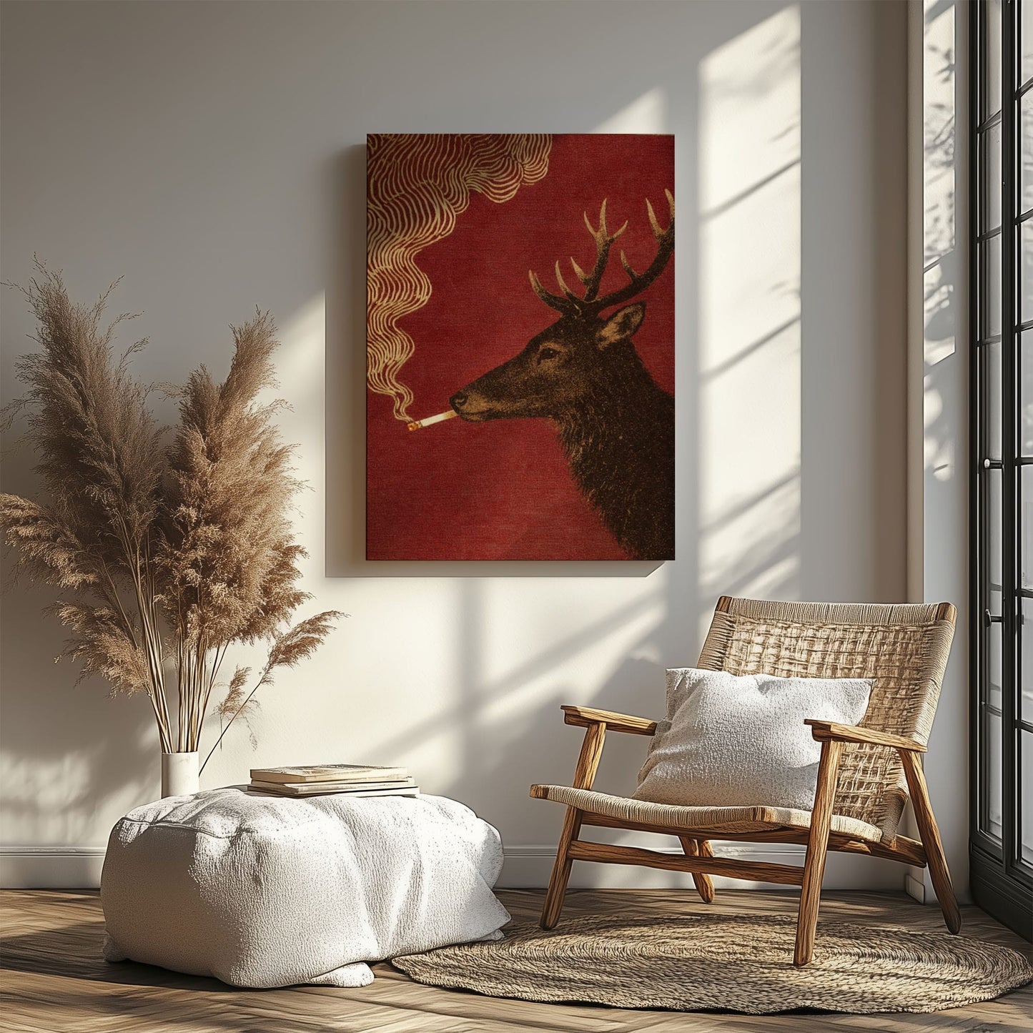 Deer Smoking Cigarette Wall Art Man Cave Decor