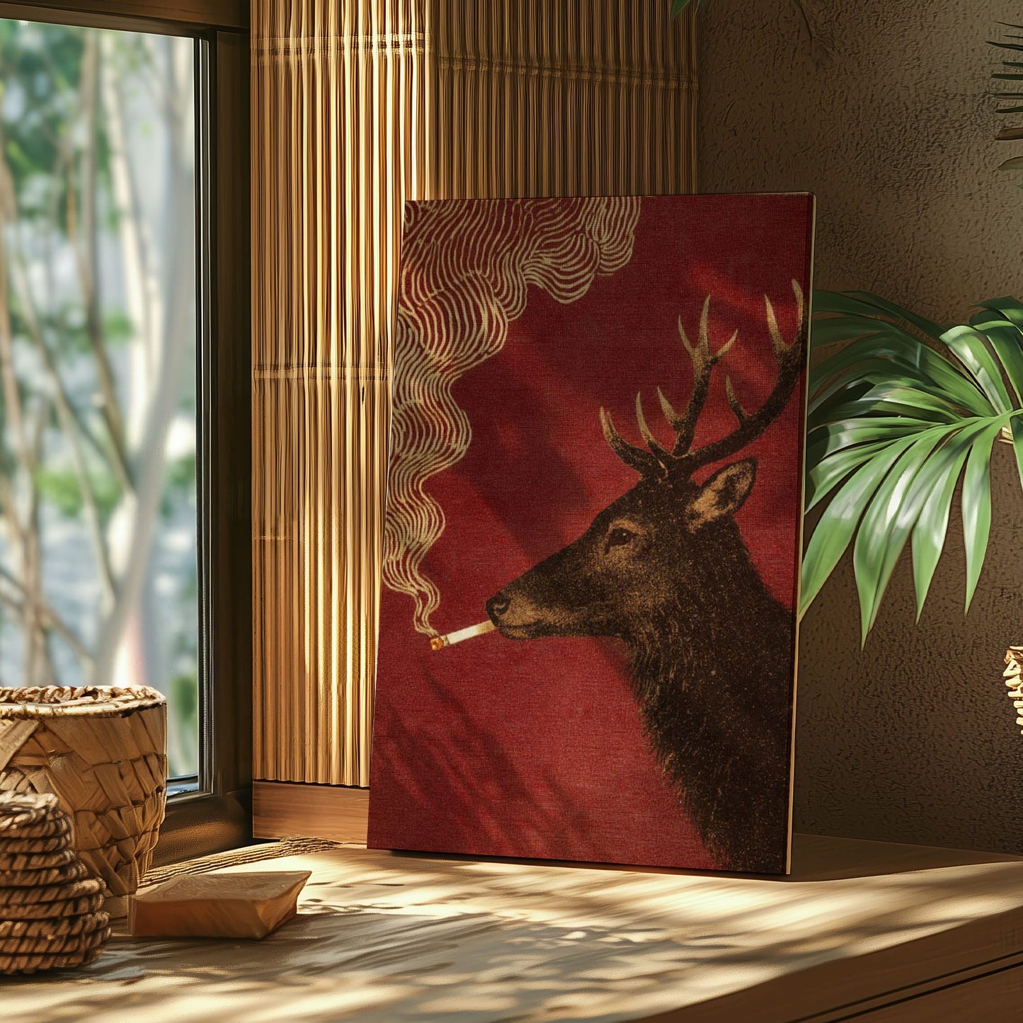 Deer Smoking Cigarette Wall Art Man Cave Decor