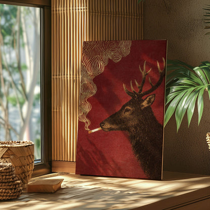 Deer Smoking Cigarette Wall Art Man Cave Decor