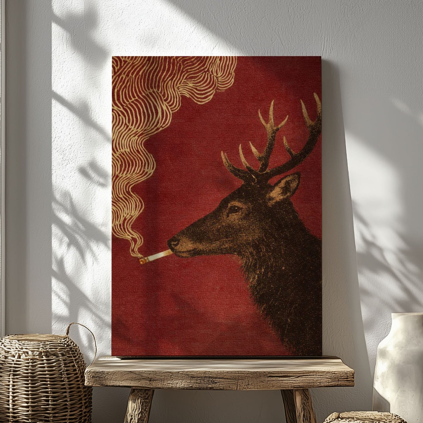 Deer Smoking Cigarette Wall Art Man Cave Decor