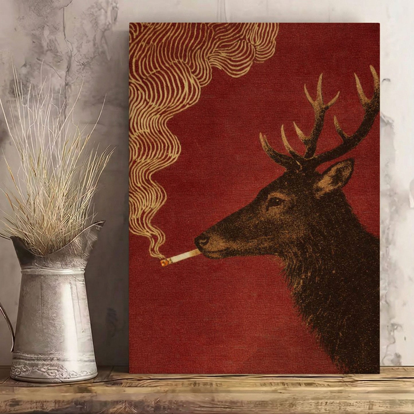 Deer Smoking Cigarette Wall Art Man Cave Decor