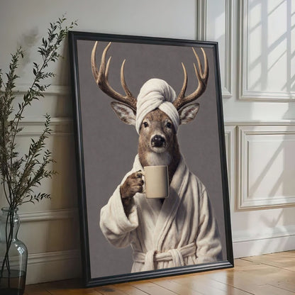 Morning Coffee Deer Bathroom Decor Wall Art