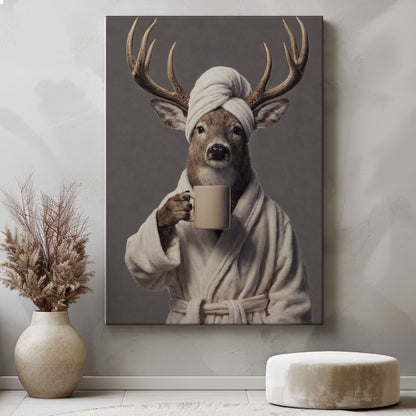 Morning Coffee Deer Bathroom Decor Wall Art