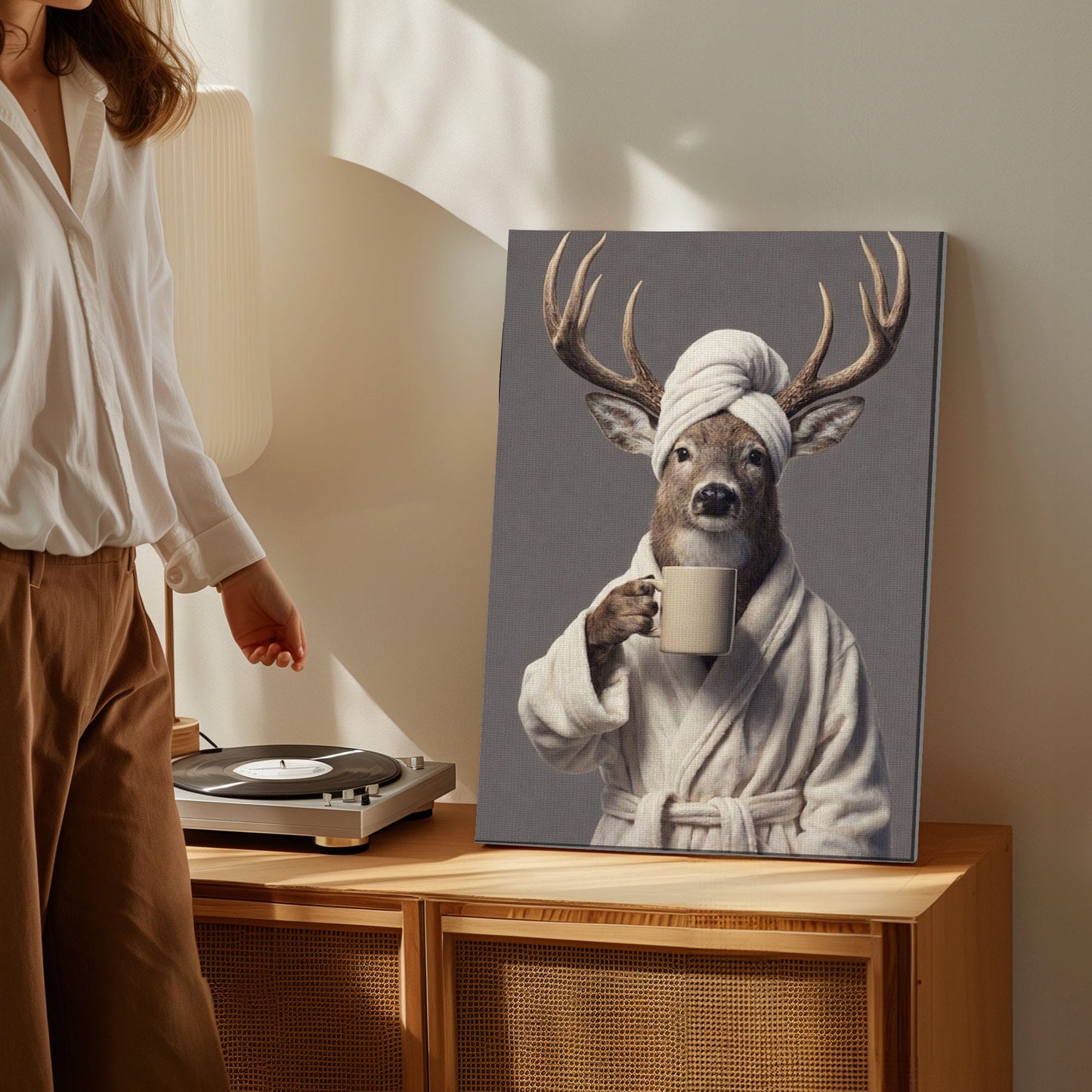 Morning Coffee Deer Bathroom Decor Wall Art