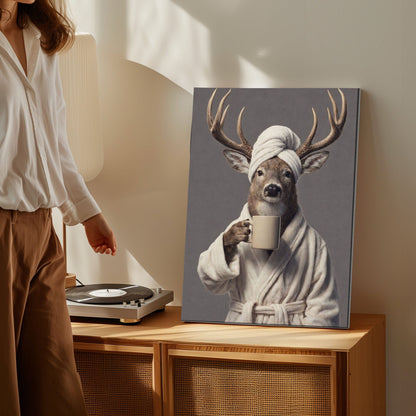 Morning Coffee Deer Bathroom Decor Wall Art