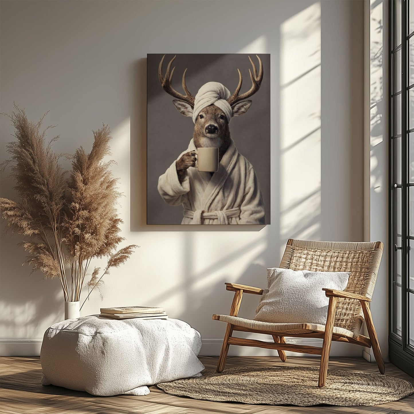 Morning Coffee Deer Bathroom Decor Wall Art