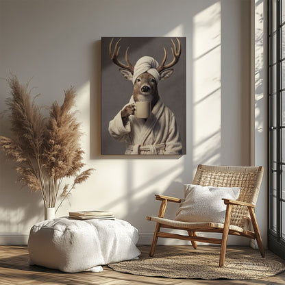Morning Coffee Deer Bathroom Decor Wall Art