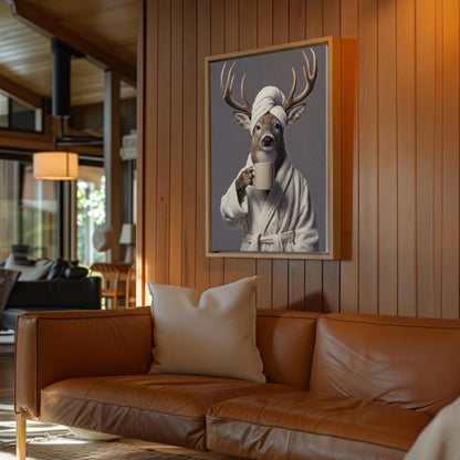 Morning Coffee Deer Bathroom Decor Wall Art