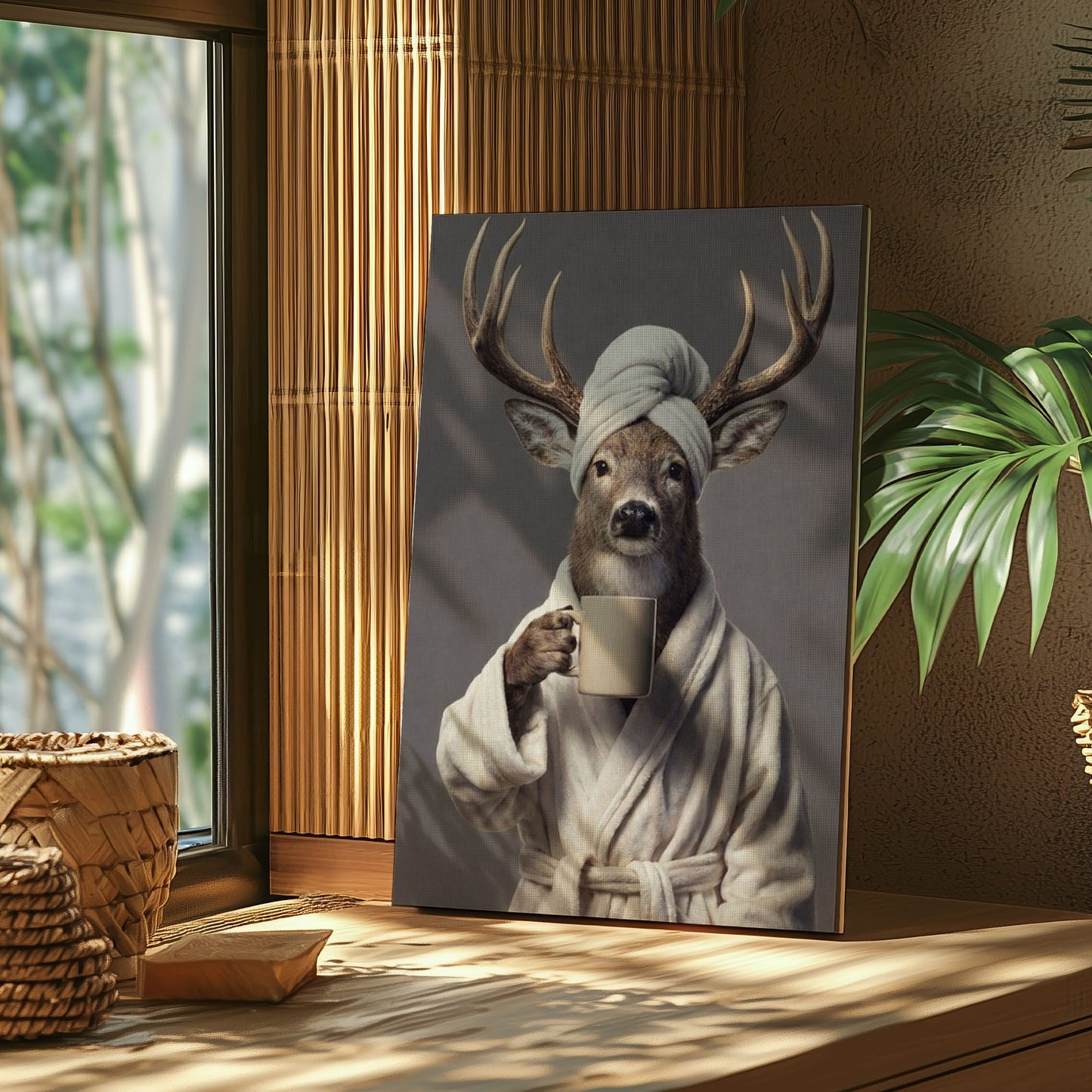 Morning Coffee Deer Bathroom Decor Wall Art