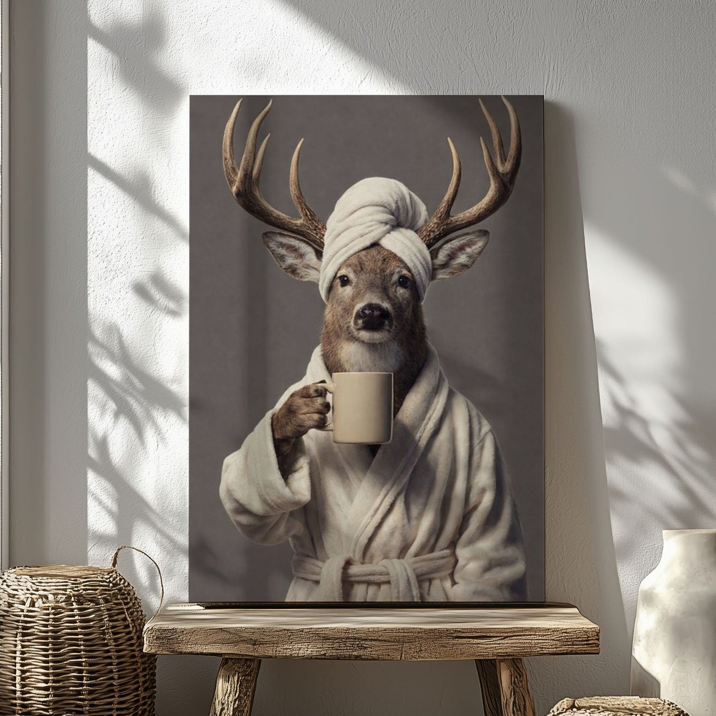 Morning Coffee Deer Bathroom Decor Wall Art
