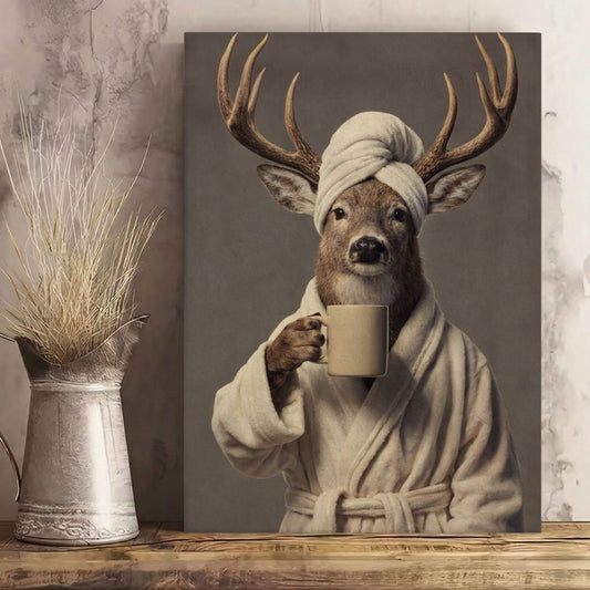 Morning Coffee Deer Bathroom Decor Wall Art