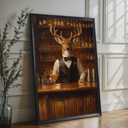 Gentleman Deer Bartender Rustic Bar Canvas Wall Art