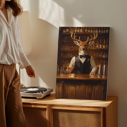 Gentleman Deer Bartender Rustic Bar Canvas Wall Art