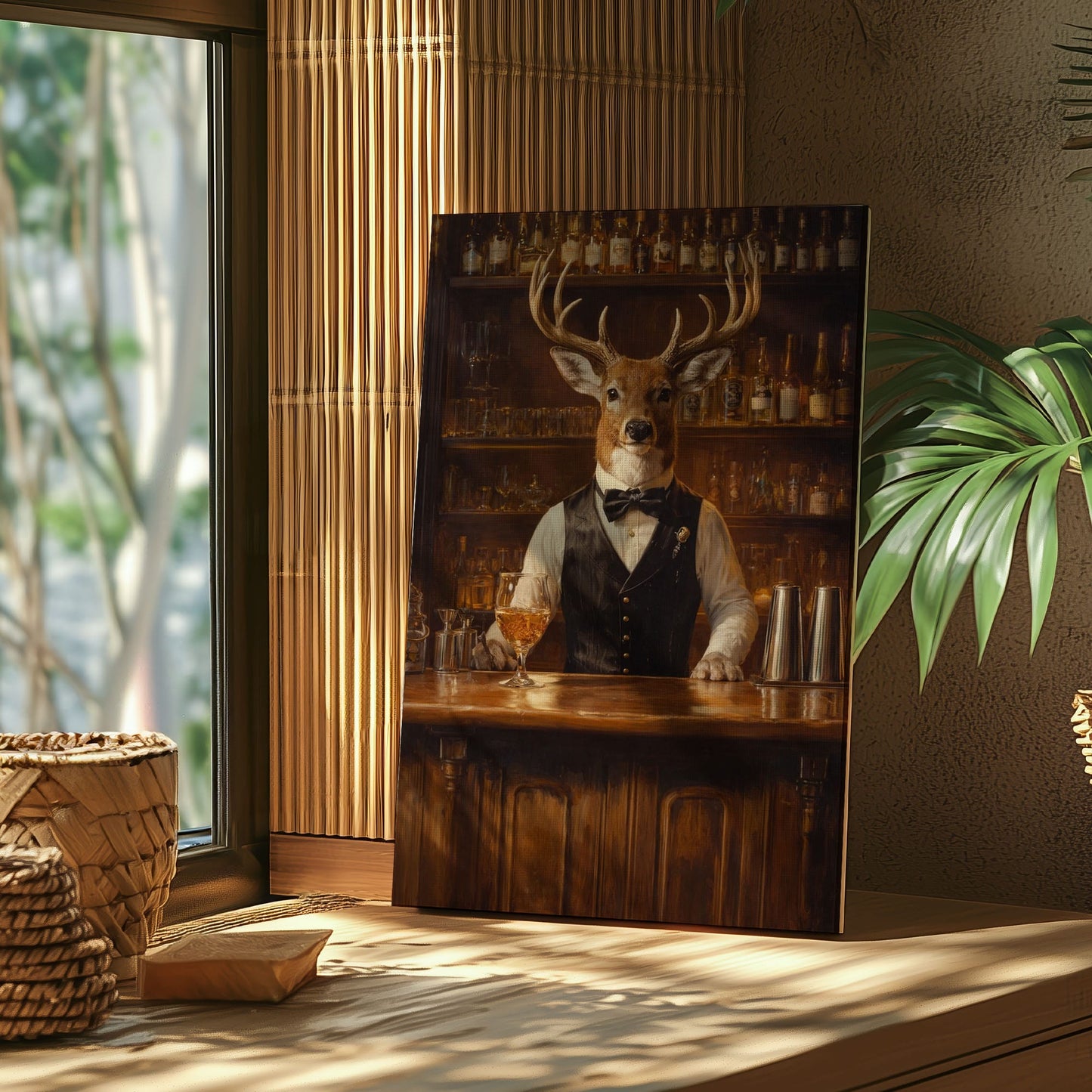 Gentleman Deer Bartender Rustic Bar Canvas Wall Art