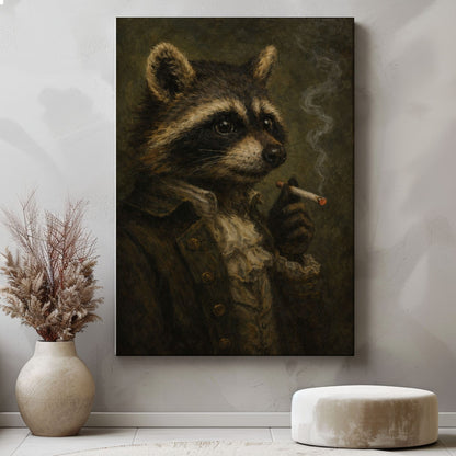 Gentleman Raccoon Wall Art Vintage Animal Portrait Canvas