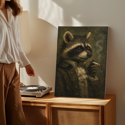 Gentleman Raccoon Wall Art Vintage Animal Portrait Canvas