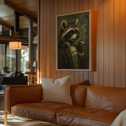 Gentleman Raccoon Wall Art Vintage Animal Portrait Canvas