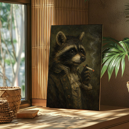Gentleman Raccoon Wall Art Vintage Animal Portrait Canvas
