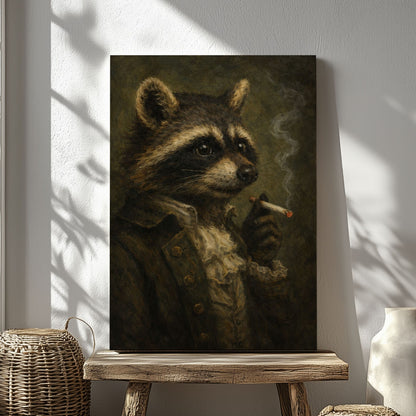 Gentleman Raccoon Wall Art Vintage Animal Portrait Canvas