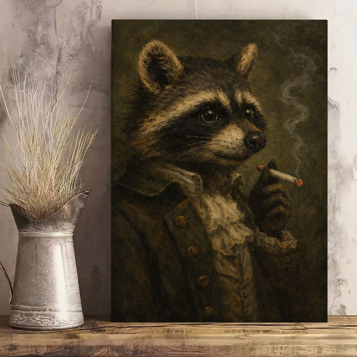 Gentleman Raccoon Wall Art Vintage Animal Portrait Canvas