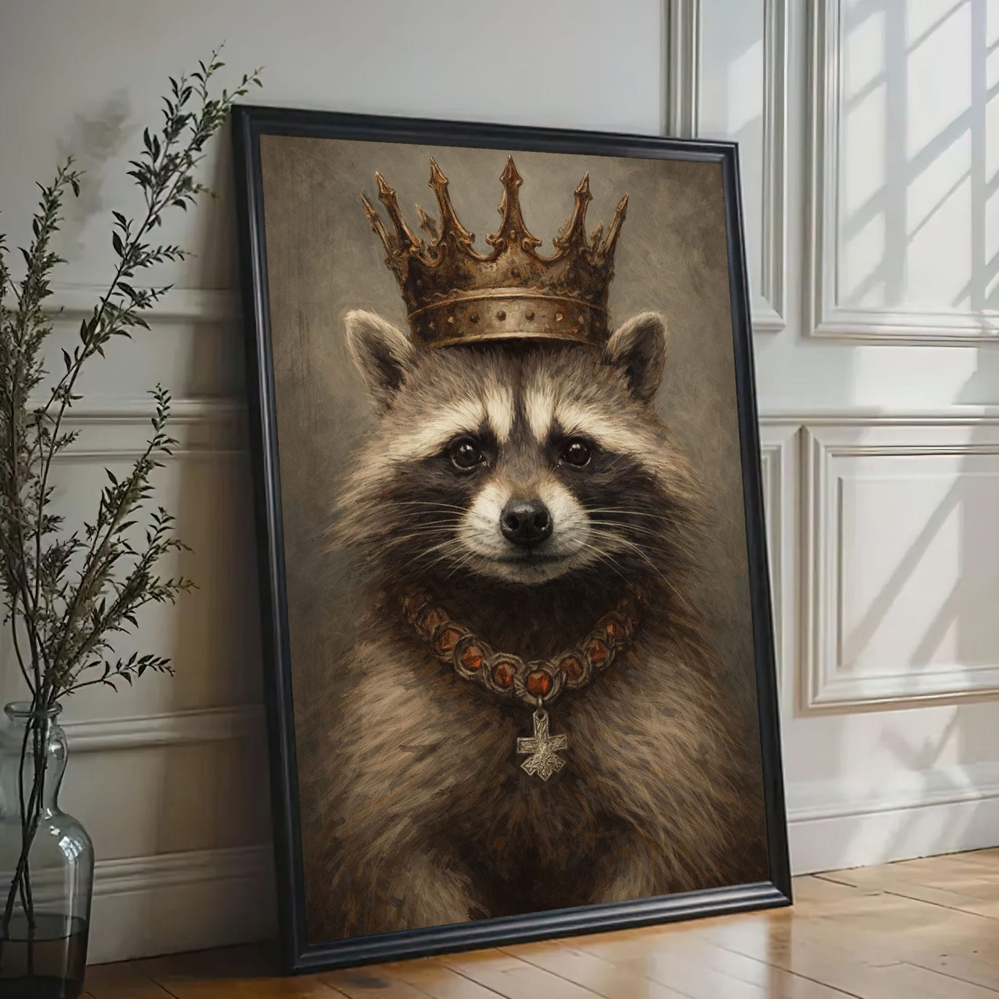 King Raccoon Wall Art Royal Animal Portrait Canvas