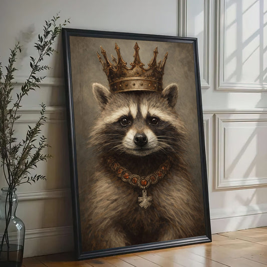 King Raccoon Wall Art Royal Animal Portrait Canvas