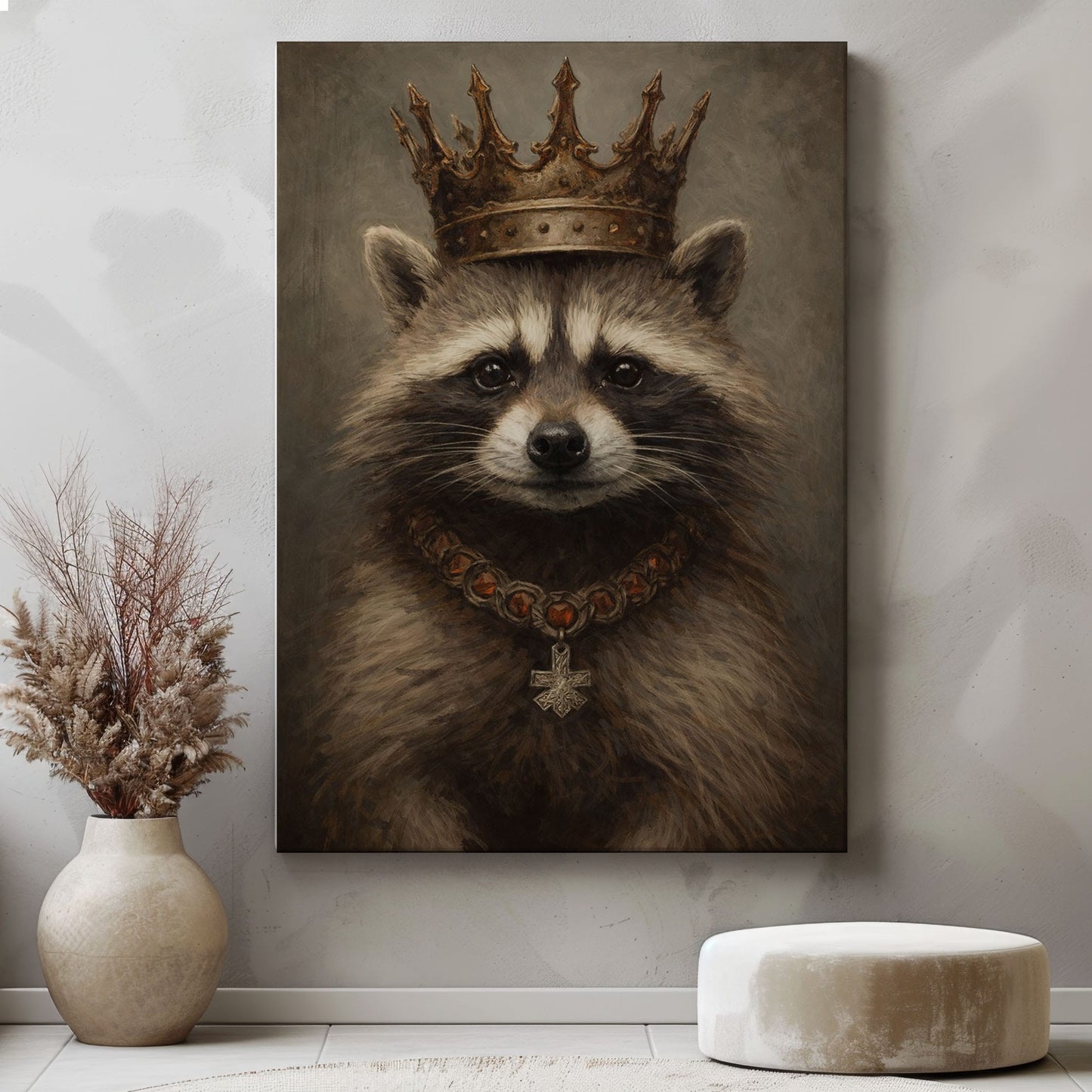 King Raccoon Wall Art Royal Animal Portrait Canvas