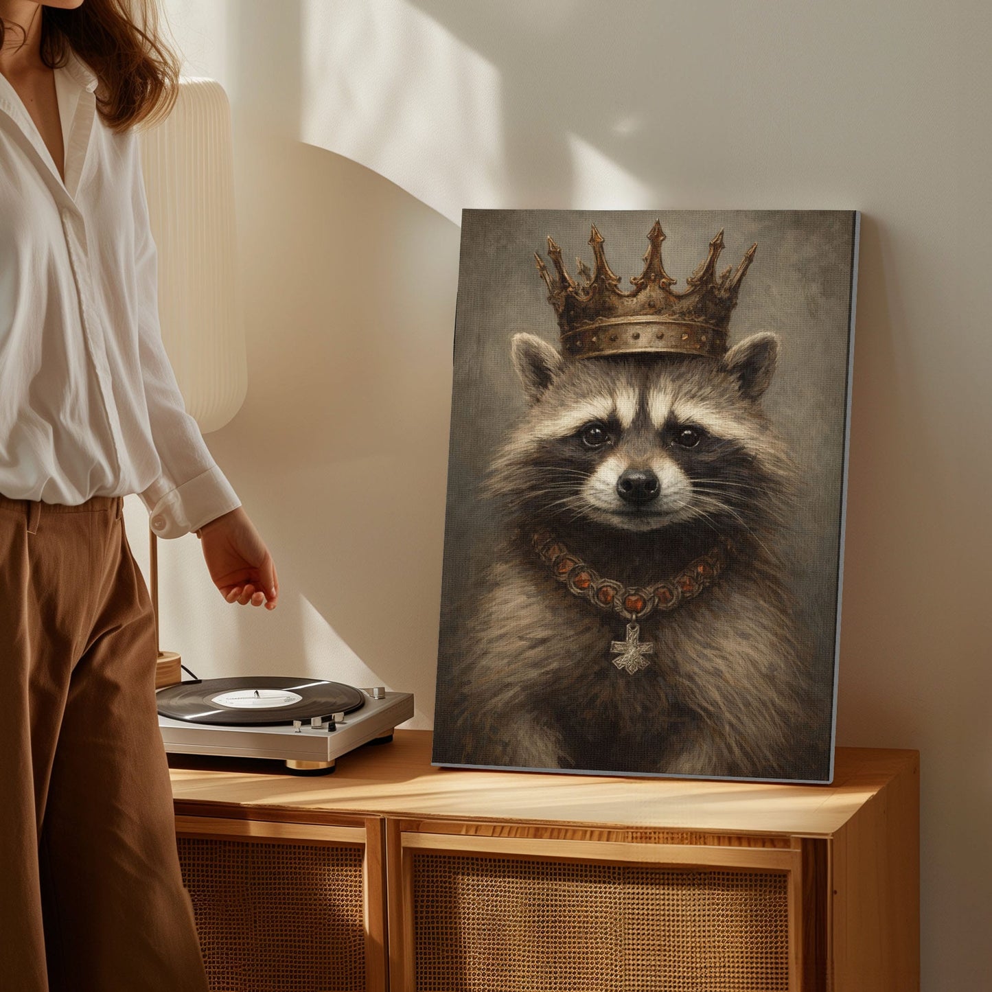 King Raccoon Wall Art Royal Animal Portrait Canvas