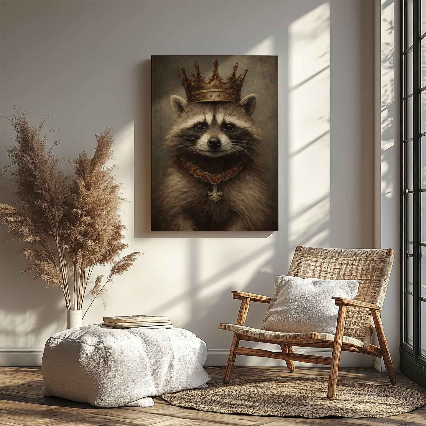 King Raccoon Wall Art Royal Animal Portrait Canvas