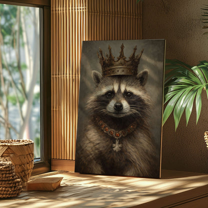 King Raccoon Wall Art Royal Animal Portrait Canvas