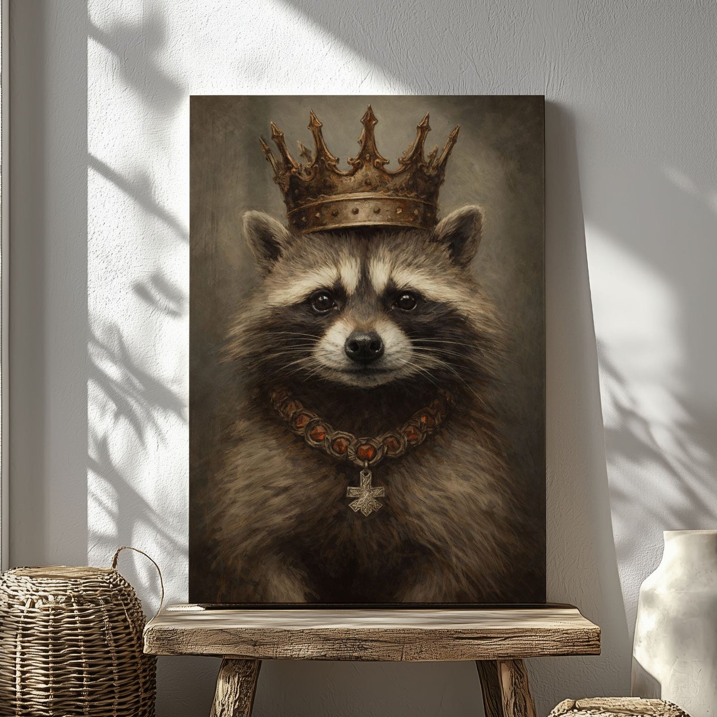 King Raccoon Wall Art Royal Animal Portrait Canvas