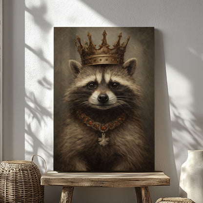 King Raccoon Wall Art Royal Animal Portrait Canvas