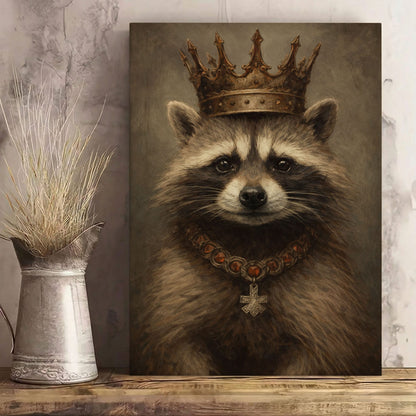 King Raccoon Wall Art Royal Animal Portrait Canvas
