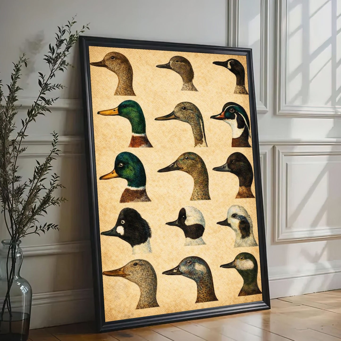 Vintage Duck Illustration Canvas Wall Art Gift for Hunters