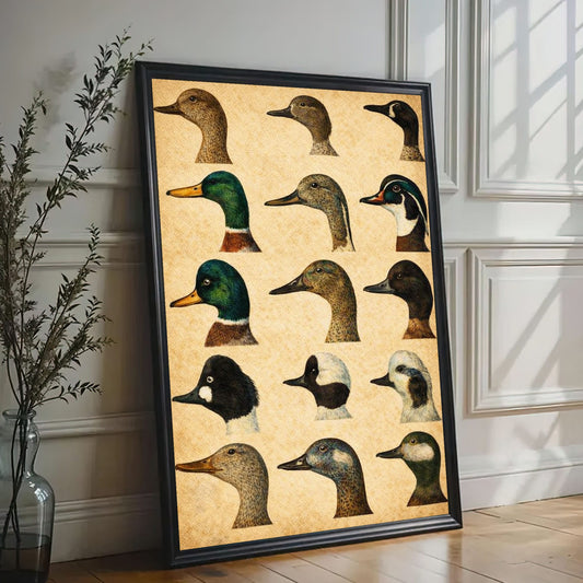 Vintage Duck Illustration Wall Art Classic Duck Species Poster