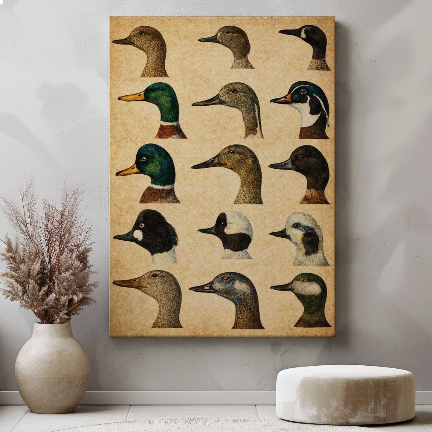 Vintage Duck Illustration Canvas Wall Art Gift for Hunters