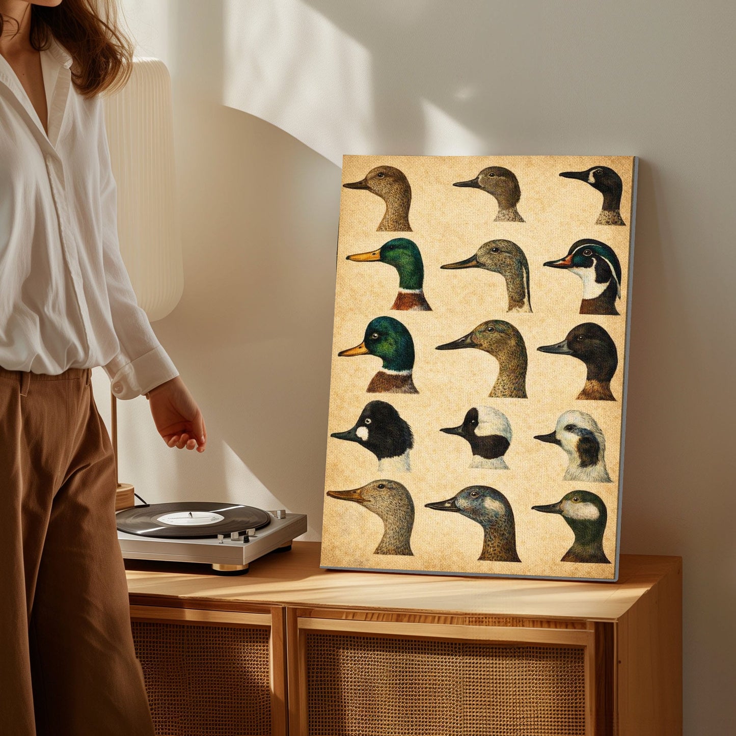 Vintage Duck Illustration Canvas Wall Art Gift for Hunters