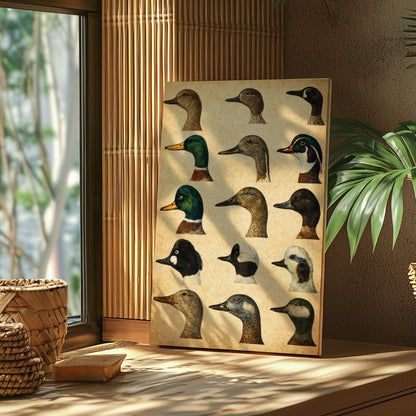 Vintage Duck Illustration Canvas Wall Art Gift for Hunters
