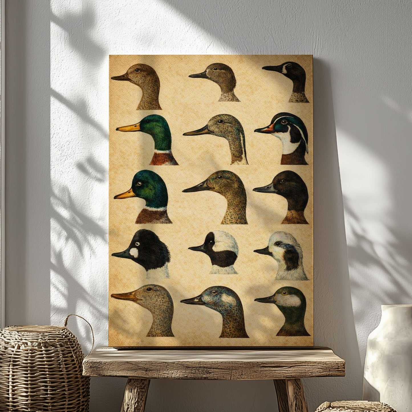Vintage Duck Illustration Canvas Wall Art Gift for Hunters
