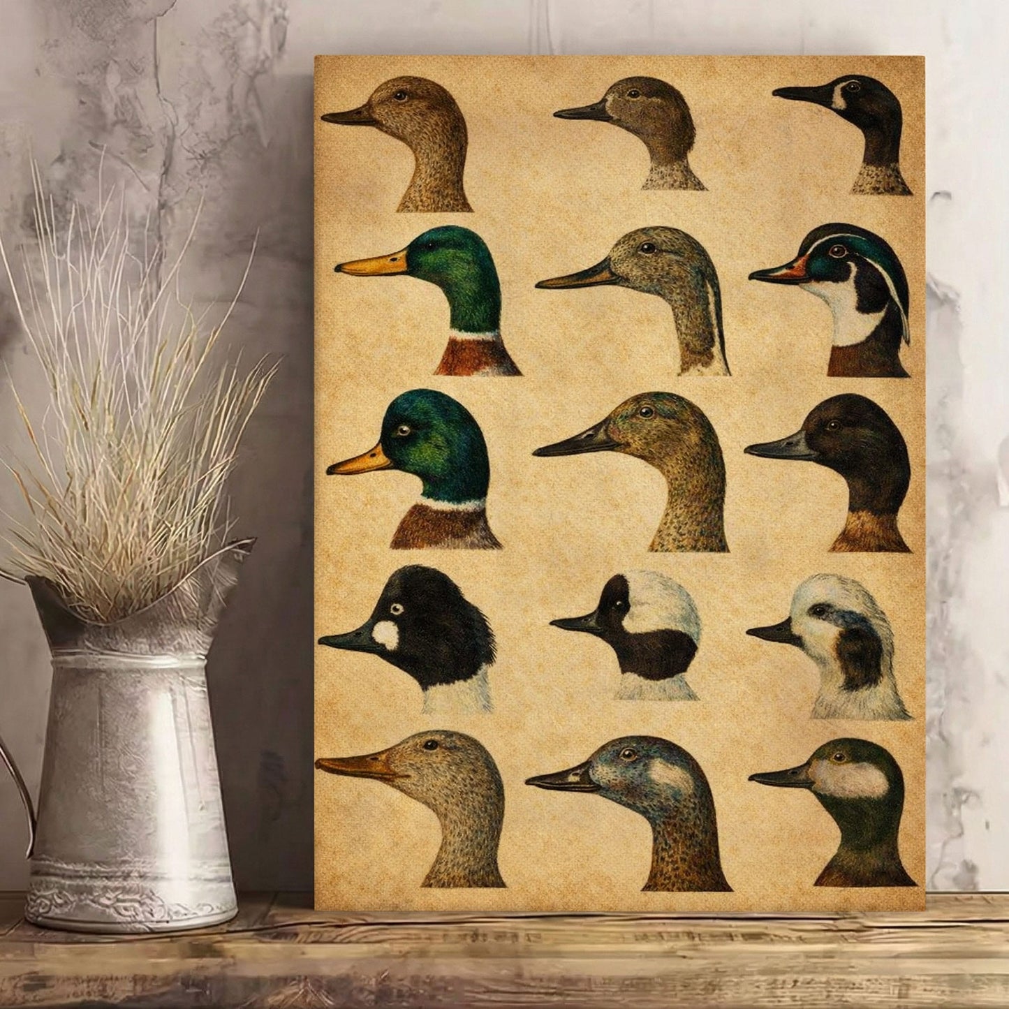 Vintage Duck Illustration Canvas Wall Art Gift for Hunters