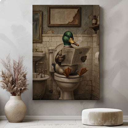 Duck Reading Newspaper Bathroom Decor Wall Art